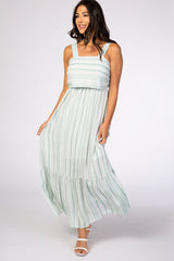 Mint Green Striped Open Back Thick Strap Maxi Dress