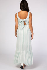 Mint Green Striped Open Back Thick Strap Maxi Dress