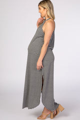 Charcoal High Neck Sleeveless Side Slit Maternity Maxi Dress