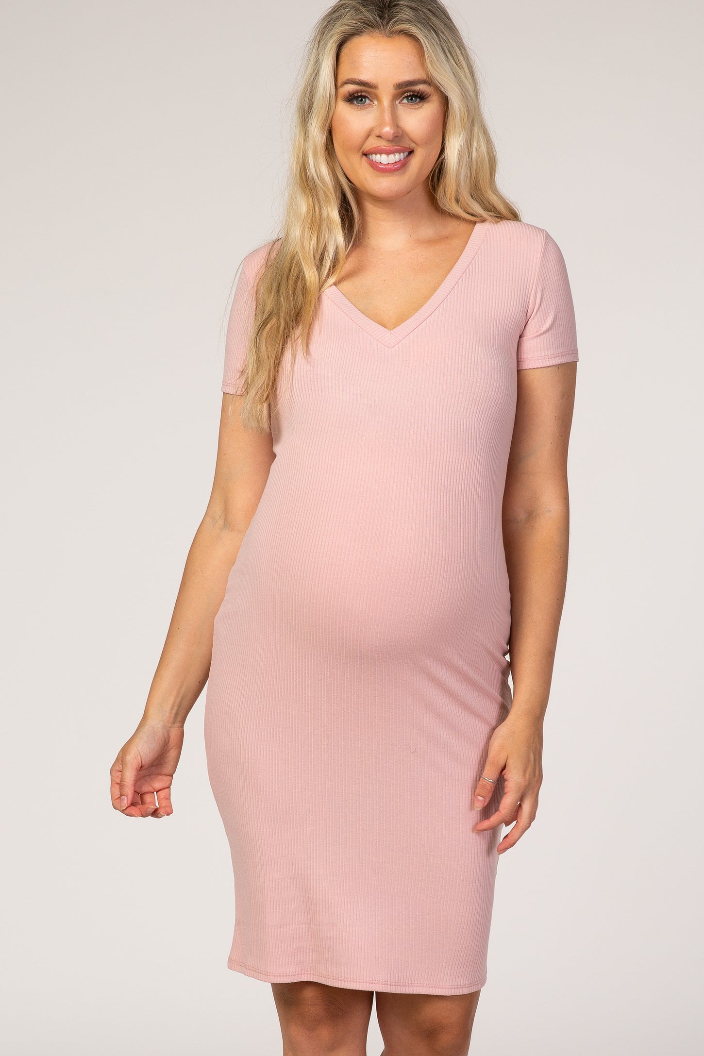 Dusty Pink Ribbed Maternity Dress