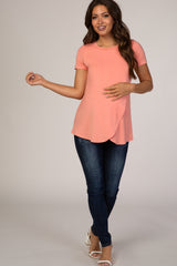 Coral Layered Wrap Front Maternity Nursing Top