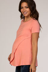 Coral Layered Wrap Front Maternity Nursing Top