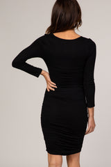 Black Long Sleeve Ruched Dress