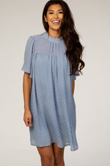 Light Blue Swiss Dot Mock Neck Maternity Dress