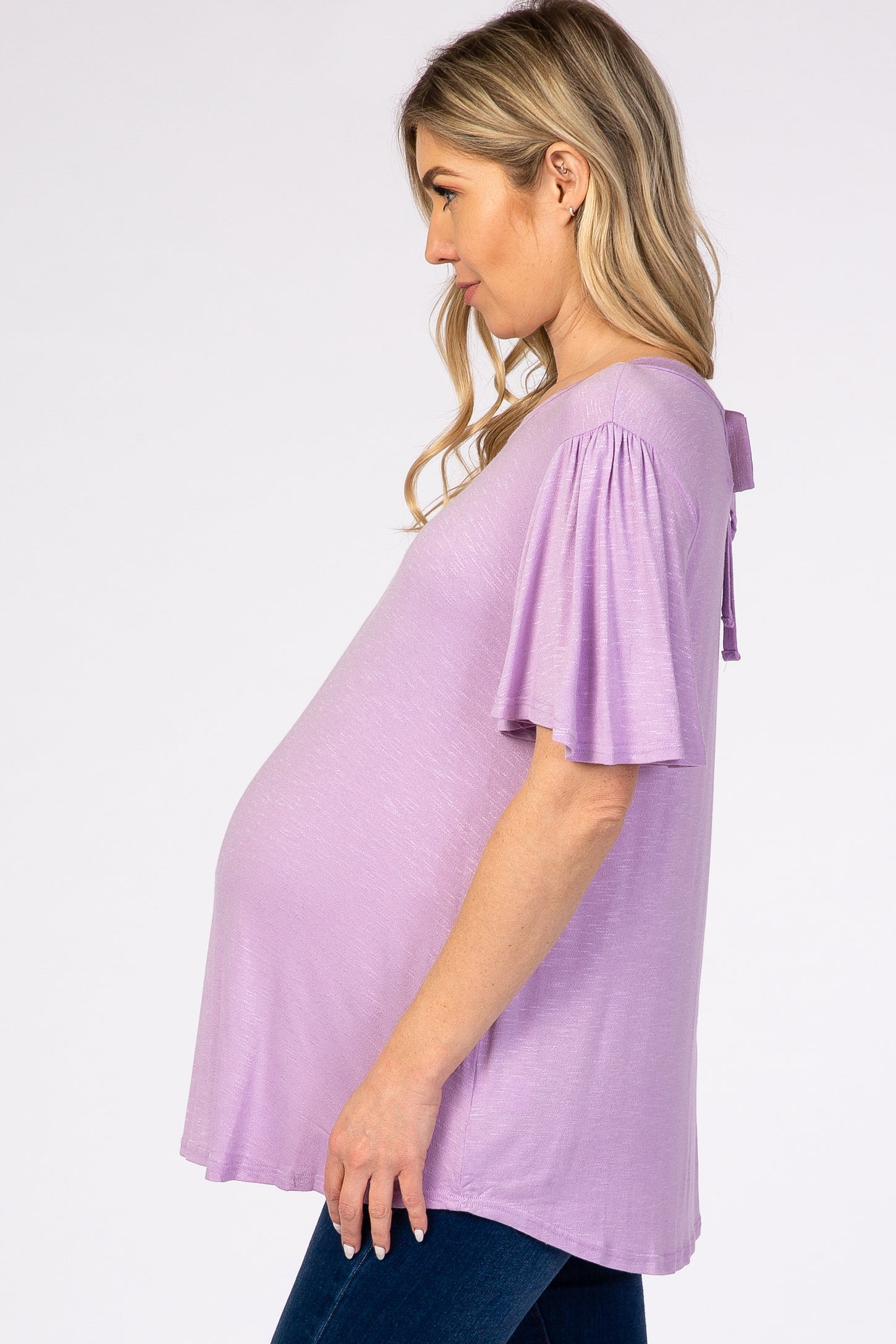 Lavender Tie Back Short Sleeve Maternity Top