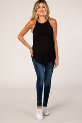 Black Rounded Halter Neck Maternity Top