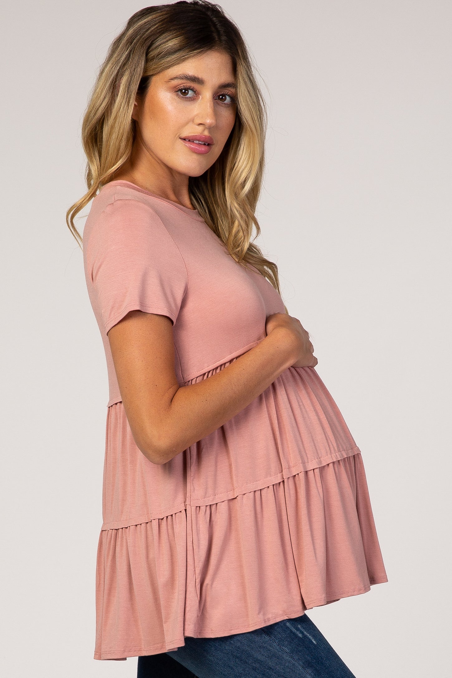 Pink Tiered Maternity Top