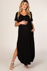 Black Side Slit Maternity Maxi Dress