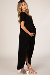 Black Side Slit Maternity Maxi Dress