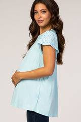 PinkBlush Light Blue Eyelet Short Flutter Sleeve Maternity Top