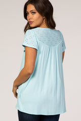 PinkBlush Light Blue Eyelet Short Flutter Sleeve Maternity Top