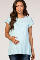 PinkBlush Light Blue Eyelet Short Flutter Sleeve Maternity Top