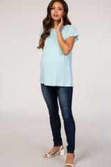 PinkBlush Light Blue Eyelet Short Flutter Sleeve Maternity Top