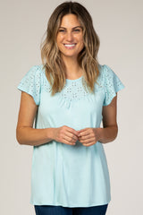 PinkBlush Light Blue Eyelet Short Flutter Sleeve Maternity Top