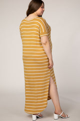Mustard Stripe V-Neck Maternity Plus Maxi Dress