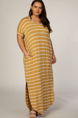 Mustard Stripe V-Neck Plus Maxi Dress