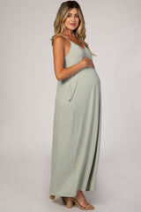 Light Olive Cami Strap Maternity Maxi Dress