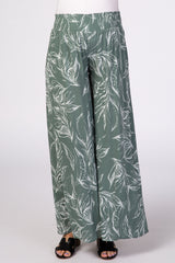 Sage Green Leaf Print Wide Leg Maternity Pants