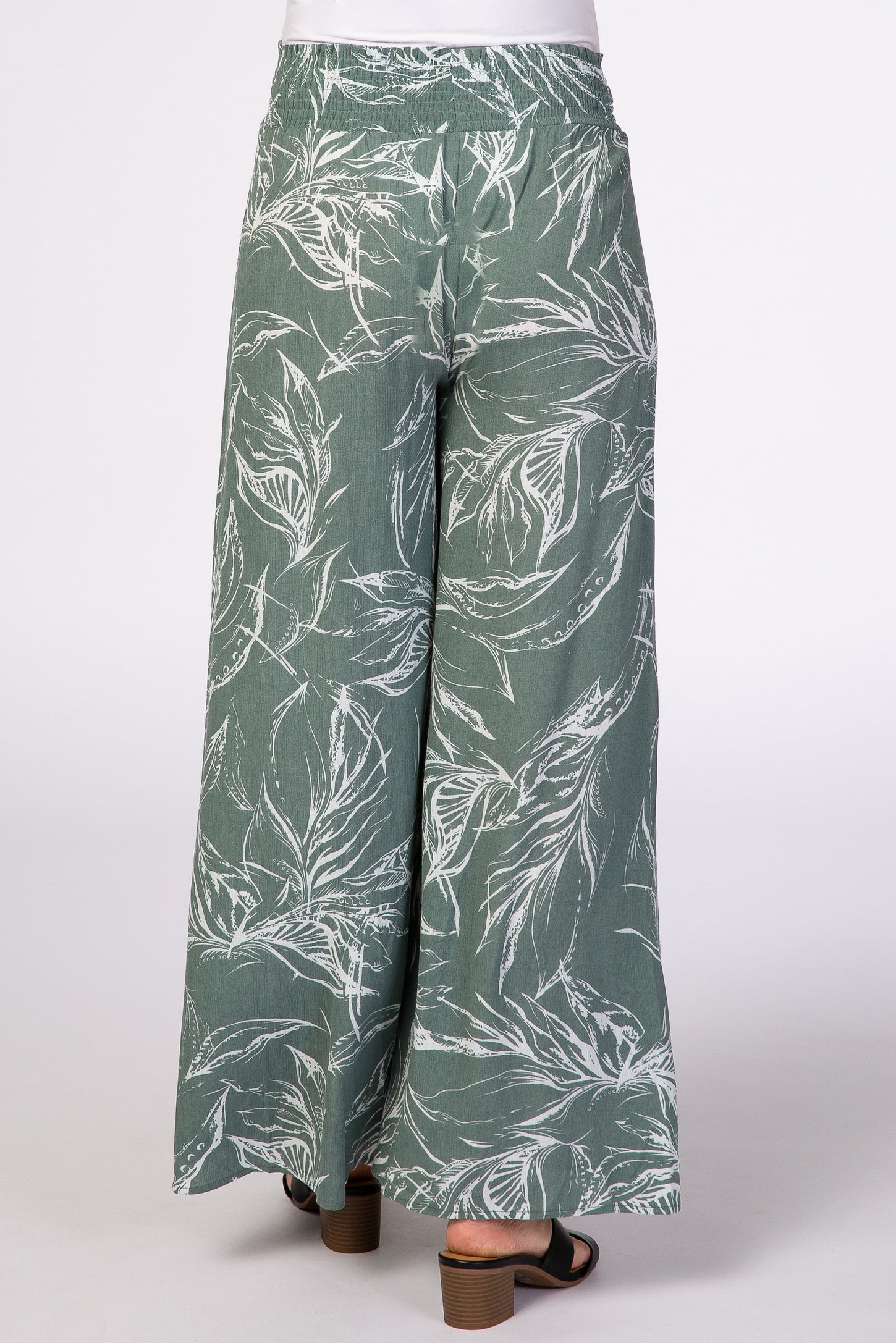 Sage Green Leaf Print Wide Leg Maternity Pants