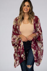 Burgundy Floral Chiffon Cover Up