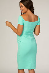 PinkBlush Mint Solid Off Shoulder Maternity Fitted Dress