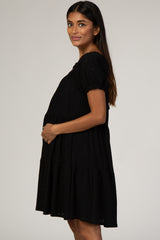 Black Eyelet Maternity Babydoll Dress