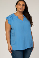 Blue Flutter Sleeve Plus Maternity Top