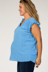 Blue Flutter Sleeve Plus Maternity Top