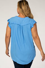 Blue Flutter Sleeve Plus Maternity Top