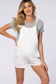 Ivory Adjustable Strap Maternity Short Overalls