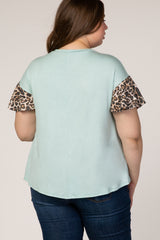 Mint Animal Sleeve Knot Front Maternity Plus Top