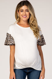 White Animal Sleeve Knot Front Maternity Top