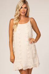 Waverleigh Cream Thin Strap Textured Polka Dot Ruffle Hem Dress