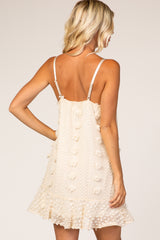 Waverleigh Cream Thin Strap Textured Polka Dot Ruffle Hem Dress