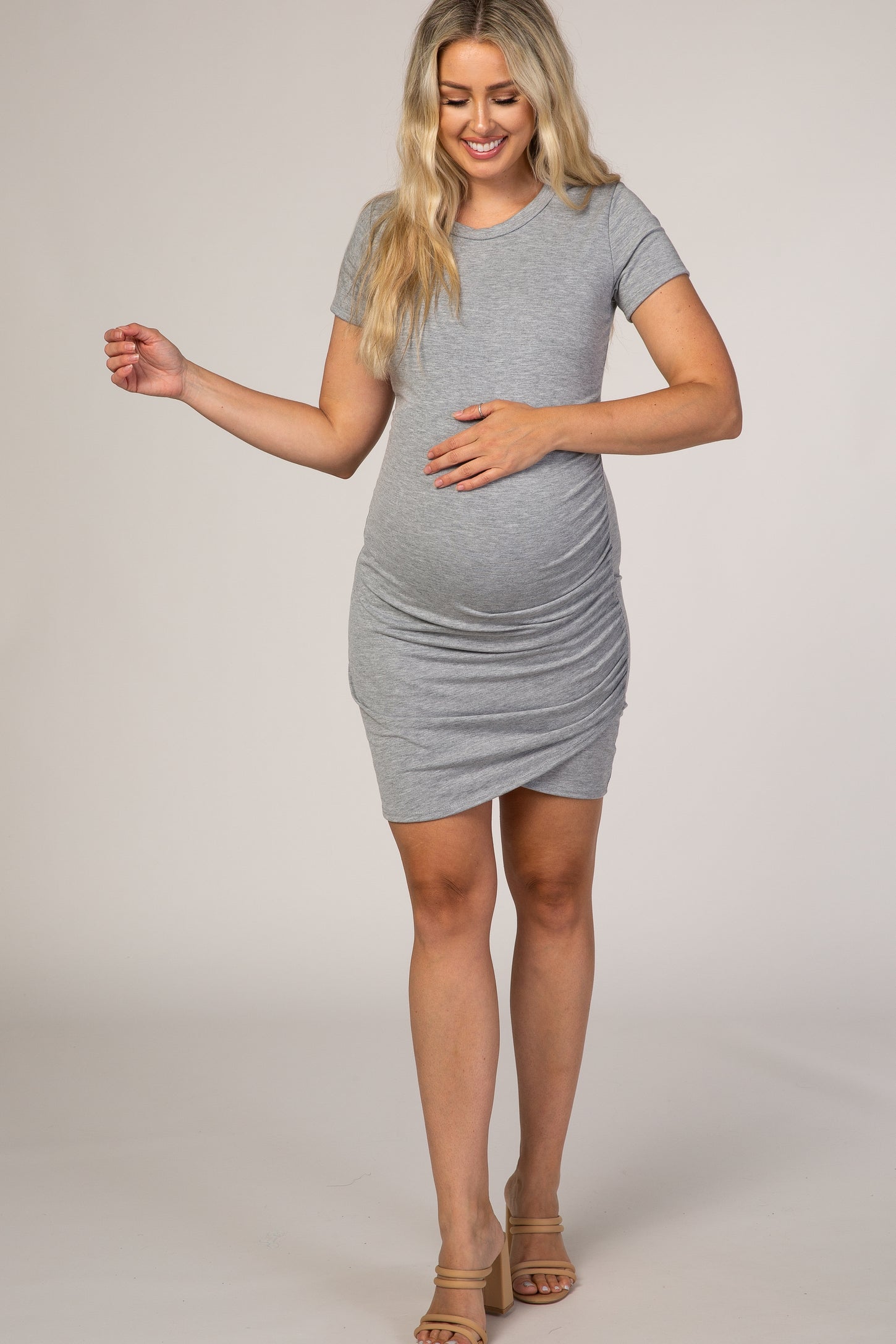 Heather Grey Wrap Maternity T-Shirt Dress