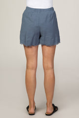 Blue Frayed Hem Elastic Waist Shorts