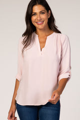 Light Pink V-Neck Maternity Blouse