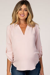 Light Pink V-Neck Maternity Blouse