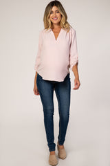 Light Pink V-Neck Maternity Blouse