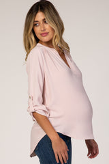 Light Pink V-Neck Maternity Blouse