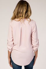 Light Pink V-Neck Maternity Blouse