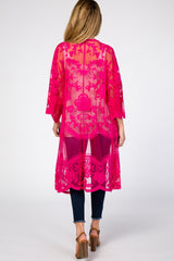 Magenta Mesh Lace Maternity Cover Up