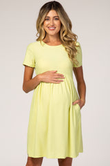 Neon Yellow Swiss Dot Short Sleeve Maternity Dress