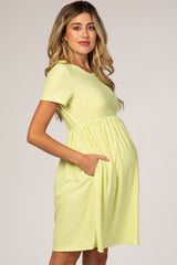 Neon Yellow Swiss Dot Short Sleeve Maternity Dress