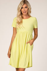 Neon Yellow Swiss Dot Short Sleeve Maternity Dress