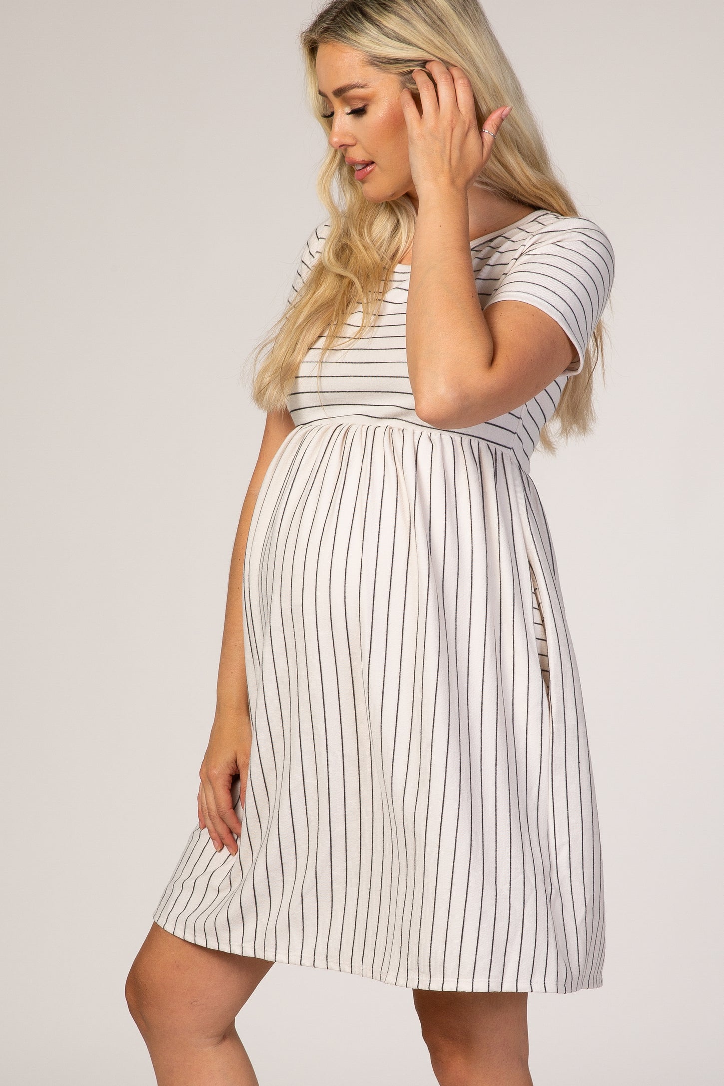 White Striped Maternity Babydoll Dress