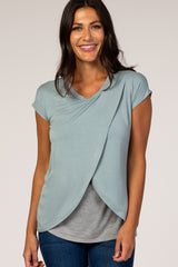 Dusty Green Layered Wrap Front Nursing Top