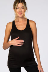 Black Ruched Racerback Maternity Tank Top