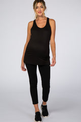 Black Ruched Racerback Maternity Tank Top