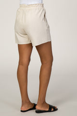 Beige Linen Smocked Waist Shorts